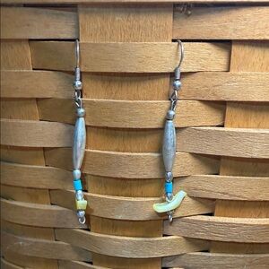 Southwest Fetish Bird Silver and Turquoise Dangle Earrings